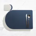 Nordic PU leather placemat and coaster set double-sided waterproof dining table mat - Placemat & Coaster / Blue + Grey
