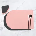 PU leather placemat and coaster set, waterproof and heat-insulated table mat variant. - Placemat & Coaster / Pink + Dark Grey