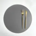 Round PU Leather Placemat Waterproof Heat Resistant Table Mat for Dining Table Kitchen Decor - Round Placemat 32 cm / Dark Gray & Beige