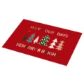 Rode kerstplacemat met kerstboommotieven en een feestelijke Engelse typografie. - Kerst 95