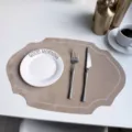 French style leather placemat oval heat insulation mat faux velvet table mat for home - Embroidered Edge Wood Grain Apricot