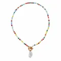 Colorful crystal beaded necklace with baroque pearl pendant and metal toggle clasp 45cm - N2497