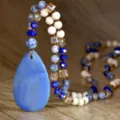 Collana lunga maglione perle pendente goccia avventurina blu fatta mano stile bohémien dettaglio - N2867 Aventurina Blu Ciondolo a Goccia Stile