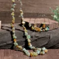 Boho colorful chip stone necklace and hoop earrings jewelry set for women beach fashion. - Amazonite