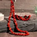 Bohemian beach style red stone chip necklace and hoop earrings jewelry set for women fashion. - Red