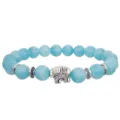 Hellblaue Edelstein Perlenarmband mit silbernem Elefant Anhänger und Metallabstandshaltern. - Aquamarin