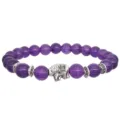 Lila Kristall Perlenarmband mit silberner Elefant Anhänger für Damen Herren Schmuck - Amethyst