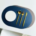 Double sided faux leather placemat waterproof heat resistant table mat for restaurant kitchen - Oval Style / Navy and Dark Gray Double Sided