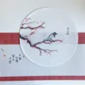 Runde Baumwoll-Ramie bedruckte Tischset chinesischer Stil Teetassenmatte Isoliermatte. - Pflaume auf Zweig / 38 cm