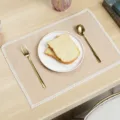 Imitation burlap placemat with white lace trim, rustic linen style heat insulation mat for dining table. - Faux Linen Jam Orange