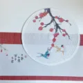 Runde Baumwolle Leinen Tischmatte chinesischer Stil Pflaumenblüte hitzebeständige Matte - Hauch von Roter Pflaume / 38 cm