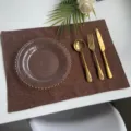 Brown faux linen placemat heat resistant table mat dining room kitchen decor pad set - 45*30cm / Double Layer Coffee