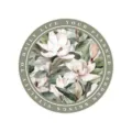Ronde PU lederen placemat met magnolia bloemenprint en botanische typografie ontwerp. - Ronde Bloemenstijl 8