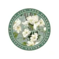 Ronde PU-lederen placemat met stijlvolle witte bloemenprint en decoratieve Engelse slogan. - Ronde Bloemenstijl 9