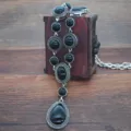 Vintage Black Agate Pendant Sweater Chain Long Necklace Retro Statement Jewelry Variant - Black
