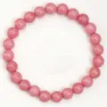 Natural stone pink crystal beaded elastic bracelet 8mm gemstone round bead jewelry accessory - 8mm / Rhodonite