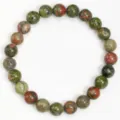 Natural gemstone beaded bracelet, 8mm round gemstone beads elastic stretch jewelry. - 8mm / Unakite