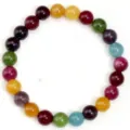 Colorful natural gemstone bead bracelet, multi-color round stretch beaded jewelry. - 8mm / Mixed Tourmaline