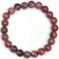 Natural stone beaded bracelet, round pink gemstone beads elastic fashion jewelry accessory. - 8mm / Rhodonite