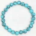 Blue turquoise stone beaded elastic bracelet, 8mm round beads fashion jewelry for women men. - 8mm / Blue Turquoise