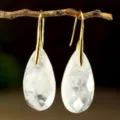Faceted teardrop crystal hook earrings in gold finish, elegant vacation style jewelry. - White Crystal