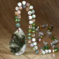 Handcrafted waterdrop natural stone beaded necklace, multi-color crystal knotted sweater chain. - African Blood Stone