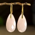Faceted teardrop rose quartz earrings with gold hooks, elegant jewelry accessory for women. - Rose Quartz