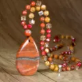 Natural stone waterdrop pendant beaded handmade knotted necklace sweater chain variant - Red Jasper