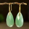 Elegant faceted green teardrop gemstone earrings with gold-plated hooks, perfect for daily wear. - Green Aventurine