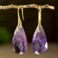 Faceted purple water drop crystal earrings gold hooks elegant drop earrings for women resort style accessories - Amethyst