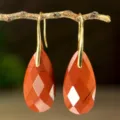 Faceted Red Jasper Teardrop Dangle Earrings with Elegant Gold Plated Hooks for Women - Red Jasper