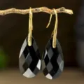 Black teardrop faceted crystal earrings with gold hooks for women resort fashion jewelry - Obsidian