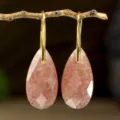 Elegant faceted teardrop pink crystal earrings with gold hooks for women vacation party style - Strawberry Quartz