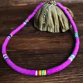 Handmade colorful polymer clay heishi bead necklace, summer beach choker jewelry for women. - 6mm / Purple