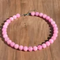 Collana con Perle in Cristallo Rosa 12mm Catena di Chiave in Pietra Naturale Donna - Kunzite