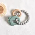 Set de mordedor para bebé de silicona con cuentas grises y un dinosaurio verde - Dinosaurio Verde y Círculo