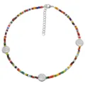 Collana choker con perline colorate da donna moda catena corta con dischi in argento chic - Stile Perline Colorate con Dischi d'Argento (N2307-01Color)