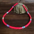 Colorful clay bead necklace bohemian beach style handmade short choker jewelry for women fashion. - 6mm / Bright Red