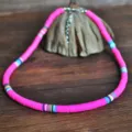 Colorful Heishi Clay Bead Necklace Summer Beach Style Pink Choker Jewelry for Women - 6mm / Rose Red