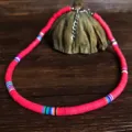 Colorful polymer clay heishi bead necklace summer beach style layered clavicle chain for women - 6mm / Coral Pink