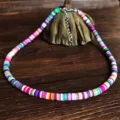 Colorful clay bead choker necklace, handmade boho beach short beaded necklace for women. - 6mm / Colorful