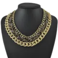 Close-up detail view of the multi-layered statement necklace showing intricate braided texture. - Multi Layer Composite Woven Rope Style (N1702)