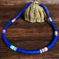 Handmade colorful polymer clay bead necklace summer beach style women layered clavicle chain - 6mm / Sapphire Blue