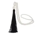 LANGE PERLENKETTE MIT SCHWARZER QUASTE PULLOVERKETTE ELEGANTE DAMEN SCHMUCK MODISCHES ACCESSOIRE - Schwarz