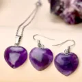 Exquisite amethyst heart pendant necklace and earrings set natural crystal jewelry details. - Amethyst