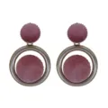 Boucles d'oreilles pendantes anneau métal boule velours rose vintage bijoux bohème femme. - Style Rose E1773