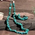 Turquoise Chip Stone Necklace and Hoop Earrings Set Beach Style Jewelry Variant Item - Turquoise