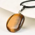 Natürlicher Tigerauge Edelstein Anhänger Halskette Retro Lederkordel Brauner Stein Schmuck - Tigerauge