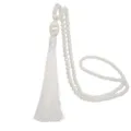 Lange weiße Perlenkette mit Quasten Anhänger, elegante Damen Pullover Kette Schmuck. - Weiß