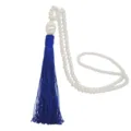 Lange Perlenkette mit blauer Seidenquaste, elegante Pulloverkette und Damen Kleidungsanhänger - Saphirblau